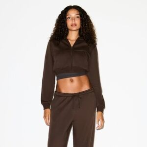 Skims Cotton Fleece Cropped Zip Up Hoodie XS